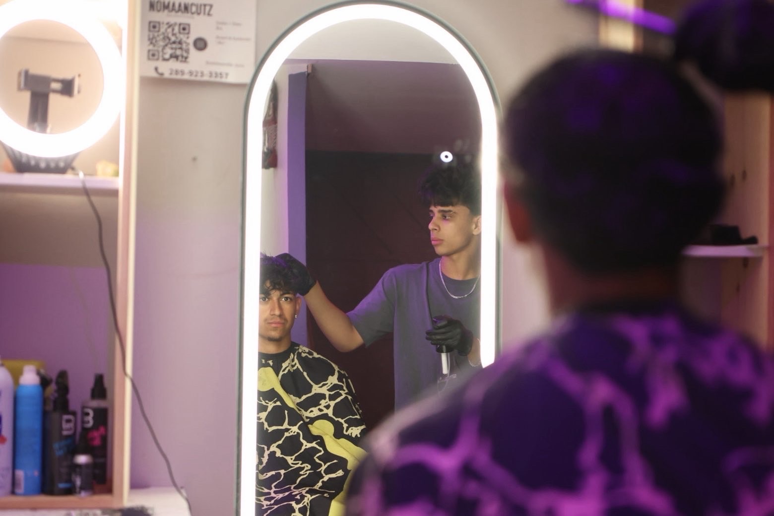 Mirror shot of a fresh cut in the studio